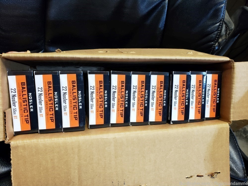 IN STOCK NEW 200 ROUNDS 22 NOSLER BALLISTIC TIP VARMINT 55 GRAIN GR 55GR BT-img-0