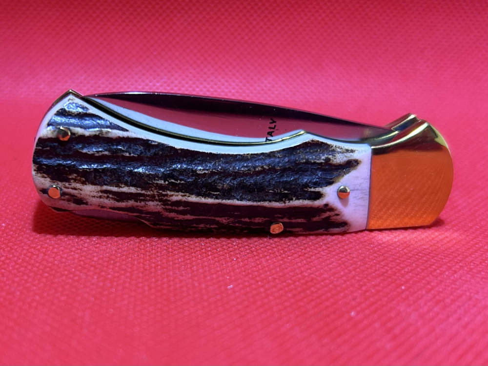 Vintage Falcon Famous Blades Italy Medium Stag Lockback Pocket Knife NOS-img-5