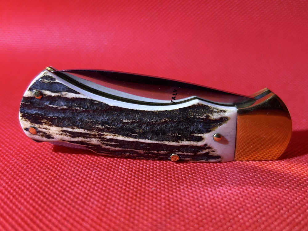 Vintage Falcon Famous Blades Italy Medium Stag Lockback Pocket Knife NOS-img-7