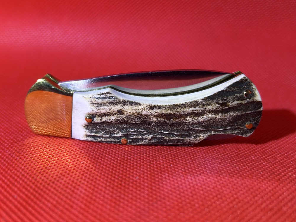 Vintage Falcon Famous Blades Italy Medium Stag Lockback Pocket Knife NOS-img-6