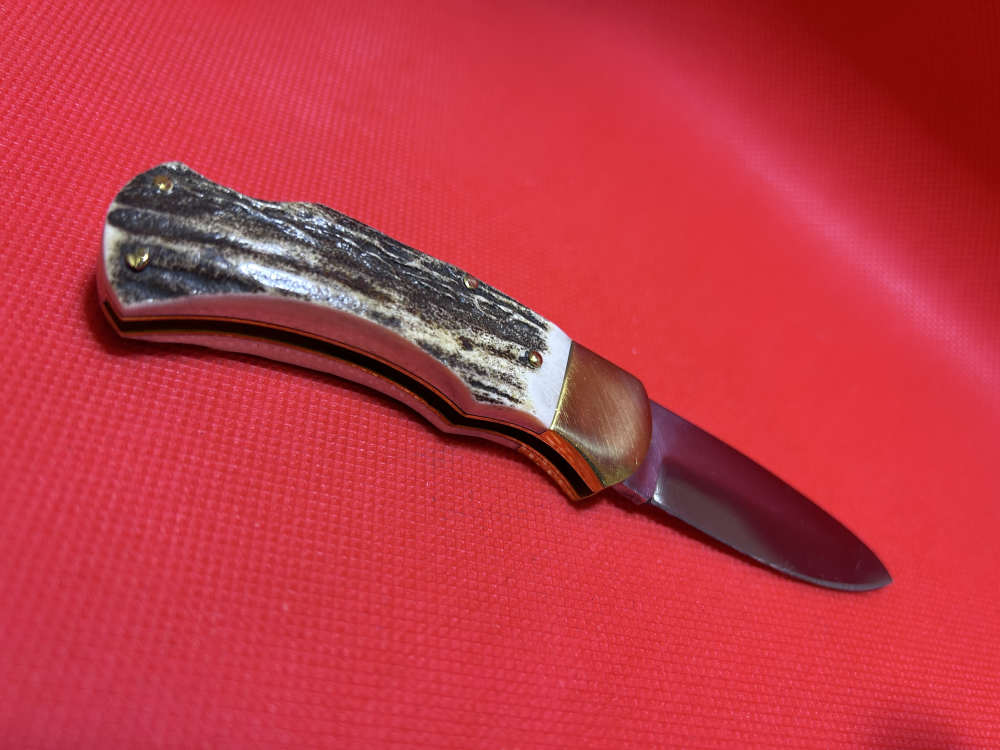 Vintage Falcon Famous Blades Italy Medium Stag Lockback Pocket Knife NOS-img-3