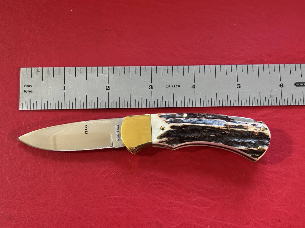 Vintage Falcon Famous Blades Italy Medium Stag Lockback Pocket Knife NOS-img-13