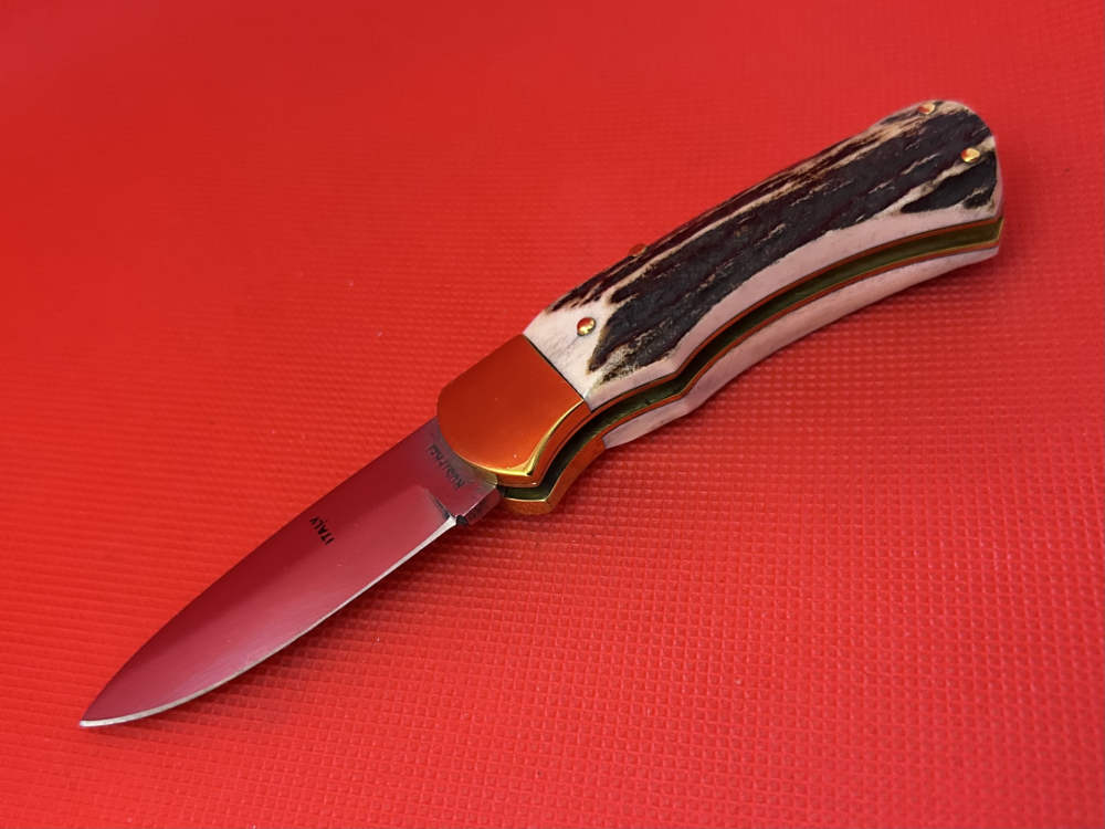 Vintage Falcon Famous Blades Italy Medium Stag Lockback Pocket Knife NOS-img-2