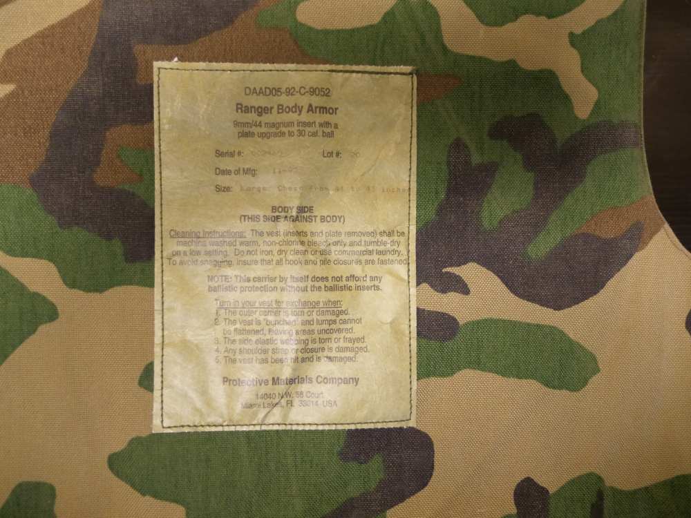 1993 Ranger Body Armor RBA Gen 1 Protective Materials 11/93 Large USGI-img-3
