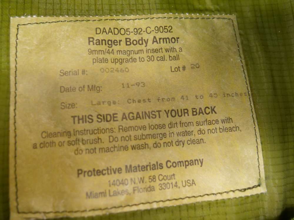 1993 Ranger Body Armor RBA Gen 1 Protective Materials 11/93 Large USGI-img-4