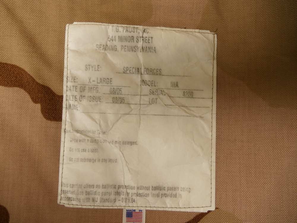 T.G. Faust Special Forces IIIA DCU Body Armor 2 Level IV Plates V20 GWOT-img-2