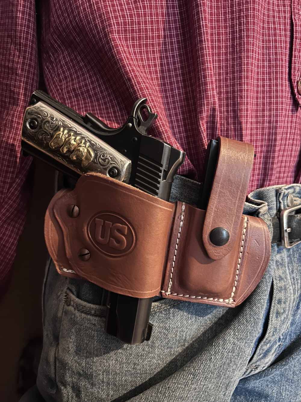 Leather Slide Holster w Mag Pouch Fits Colt Model 1911 Springfield Ruger-img-0