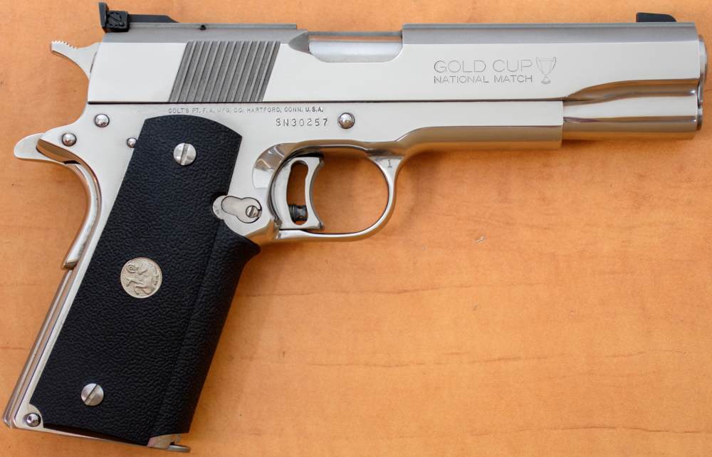 As-New Bright Stainless Colt Gold Cup National Match Pistol 45 ACP 1990 NIB-img-1
