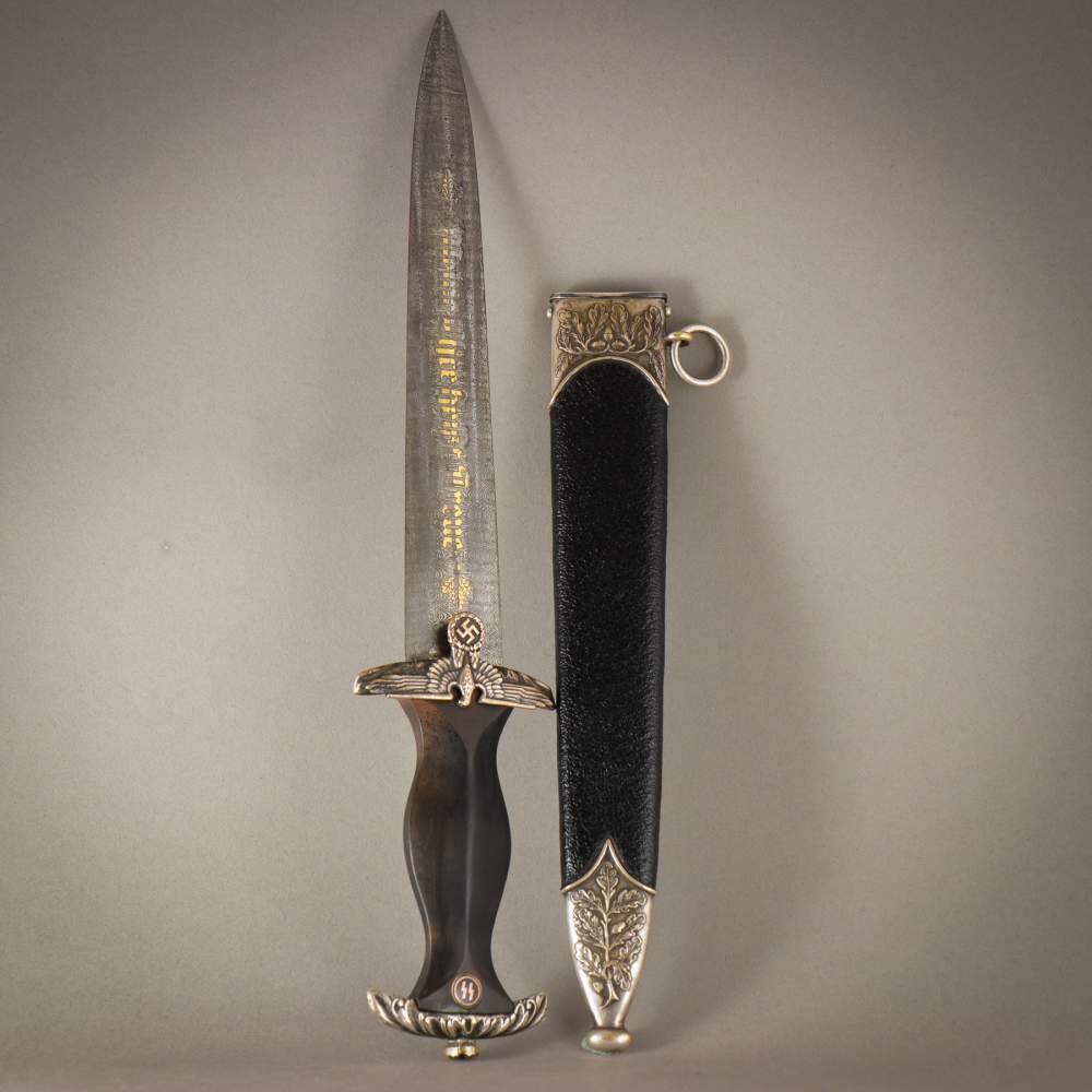 FINE 1933 HIGH HONOR SS DAGGER OAK LEAF SCABBARD DAMASCUS STEEL WW2 GERMANY-img-50