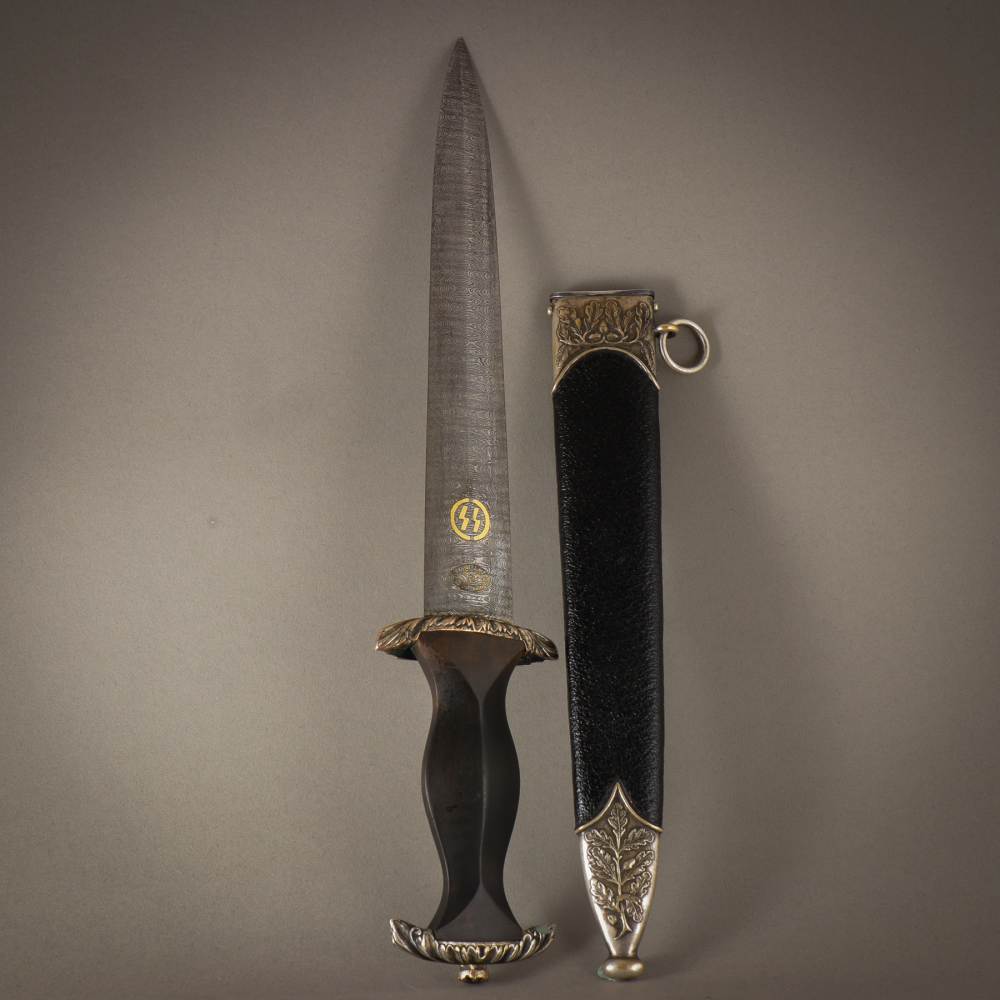 FINE 1933 HIGH HONOR SS DAGGER OAK LEAF SCABBARD DAMASCUS STEEL WW2 GERMANY-img-53