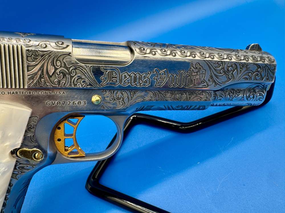 Colt 1911 Government Polished SS with GOLD trim Custom ENGRAVED-img-8