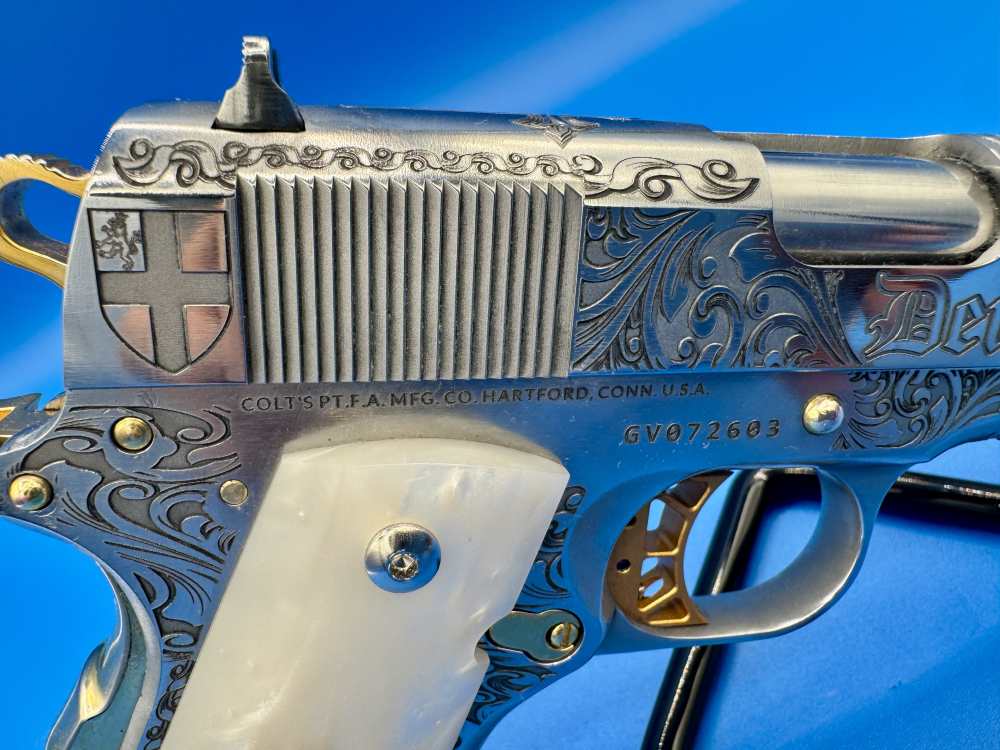 Colt 1911 Government Polished SS with GOLD trim Custom ENGRAVED-img-25