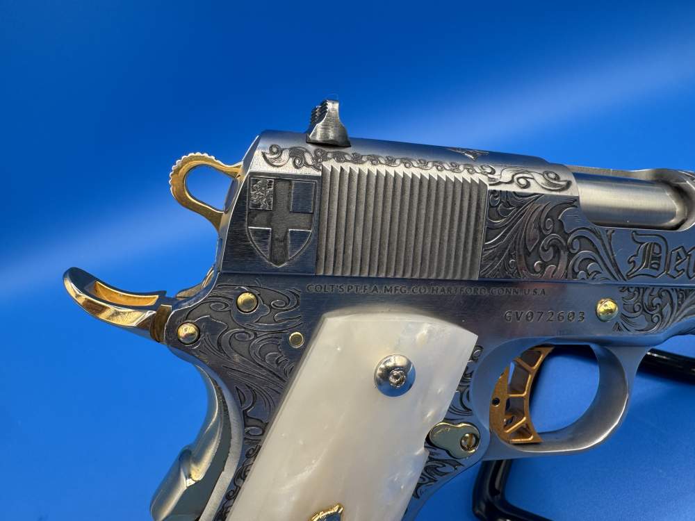 Colt 1911 Government Polished SS with GOLD trim Custom ENGRAVED-img-9