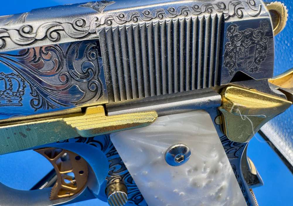Colt 1911 Government Polished SS with GOLD trim Custom ENGRAVED-img-17