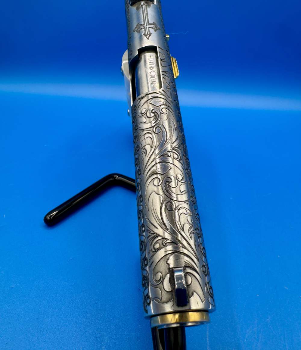 Colt 1911 Government Polished SS with GOLD trim Custom ENGRAVED-img-7