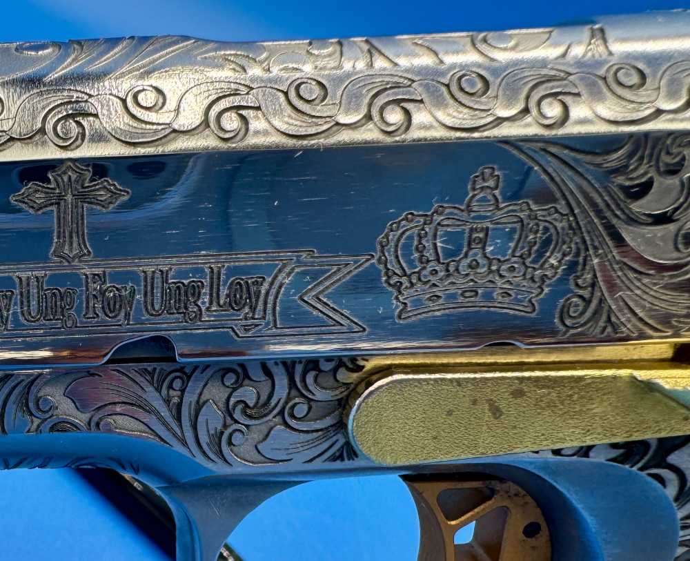 Colt 1911 Government Polished SS with GOLD trim Custom ENGRAVED-img-16