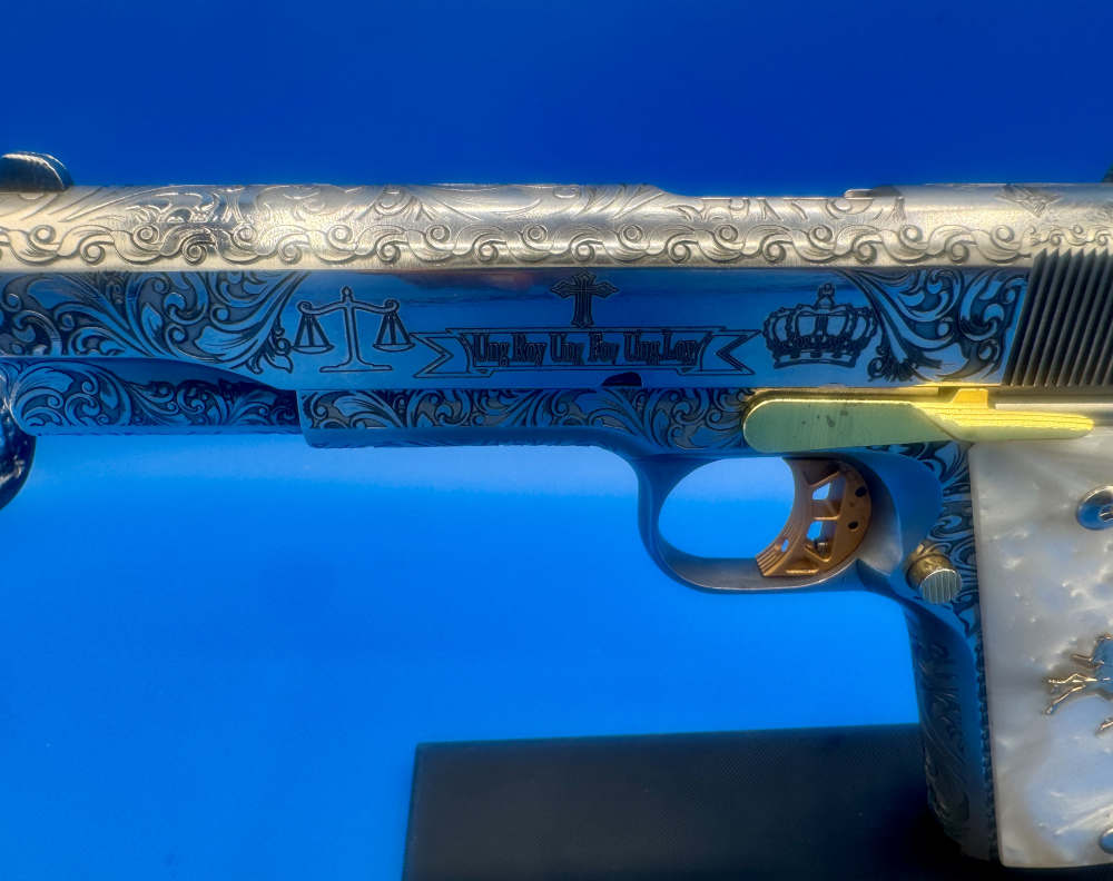 Colt 1911 Government Polished SS with GOLD trim Custom ENGRAVED-img-15