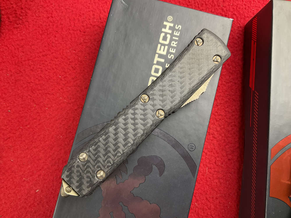 Rare new Microtech bronzed Damascus ultratech otf knife automatic carbon f-img-8