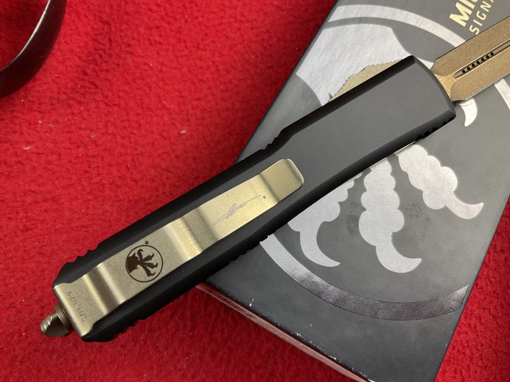 Rare new Microtech bronzed Damascus ultratech otf knife automatic carbon f-img-6