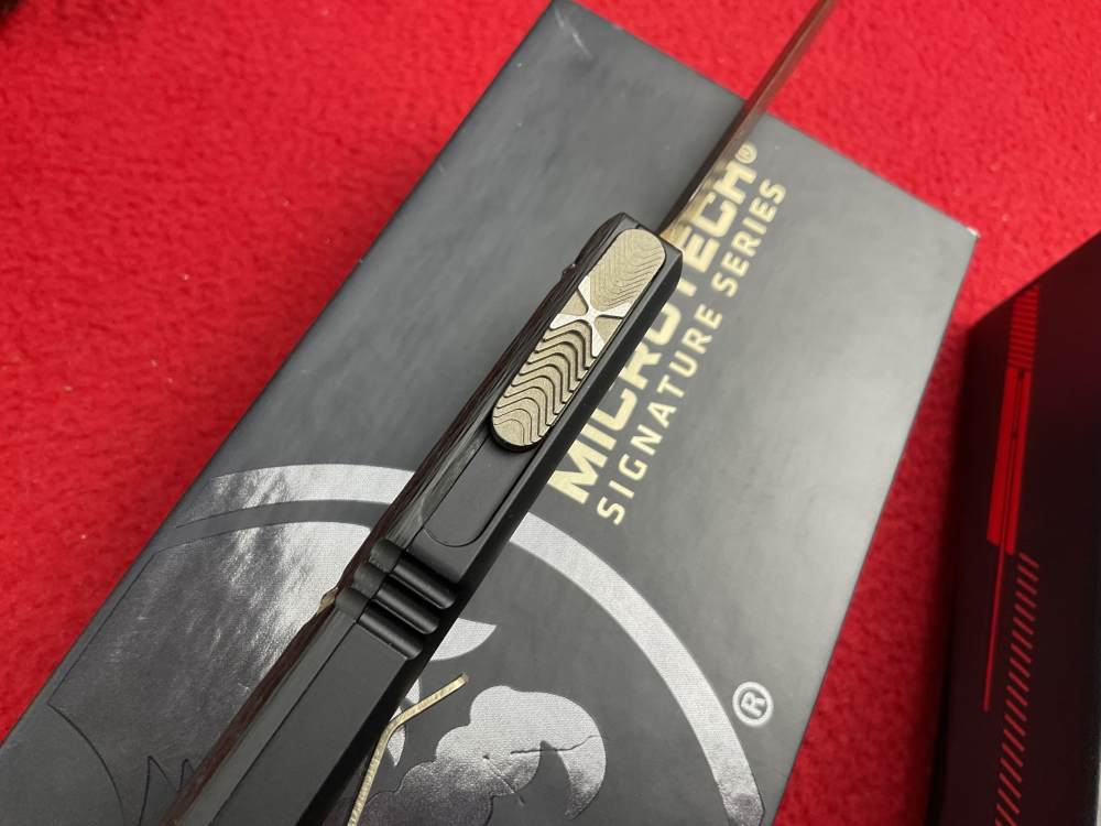 Rare new Microtech bronzed Damascus ultratech otf knife automatic carbon f-img-3