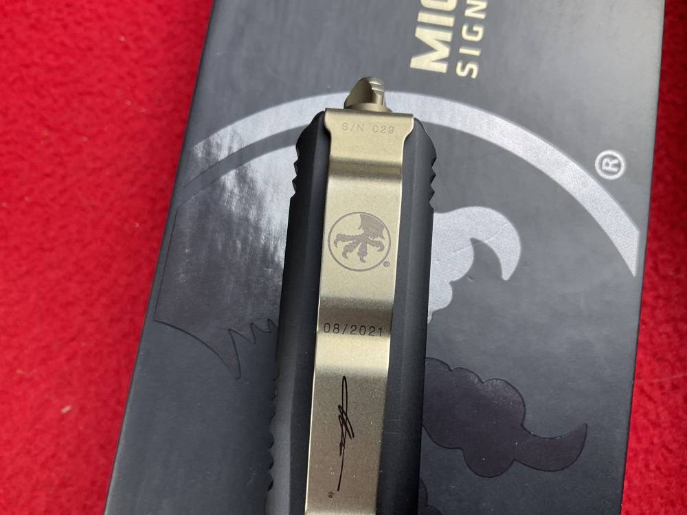 Rare new Microtech bronzed Damascus ultratech otf knife automatic carbon f-img-7