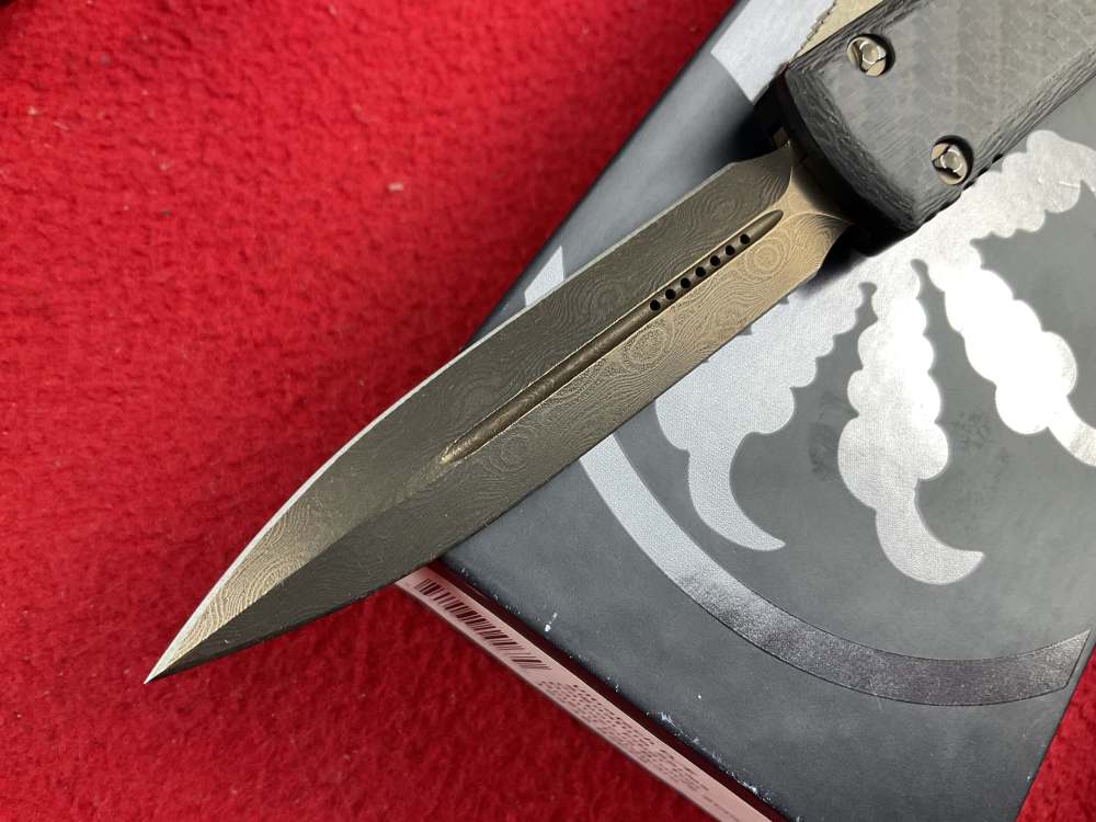Rare new Microtech bronzed Damascus ultratech otf knife automatic carbon f-img-2