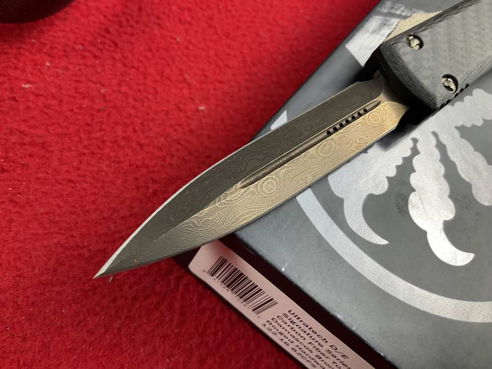 Rare new Microtech bronzed Damascus ultratech otf knife automatic carbon f-img-1