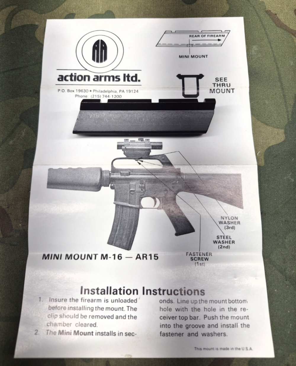 Action Arms Ltd. AR15 AR-15 M16 M16A1 Mini Mount Rare 1980s Uzi GWOT -img-0