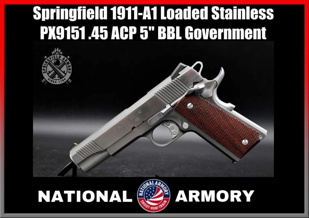 Springfield 1911-A1 Loaded Stainless PX9151 .45 ACP 5" BBL Government -img-0