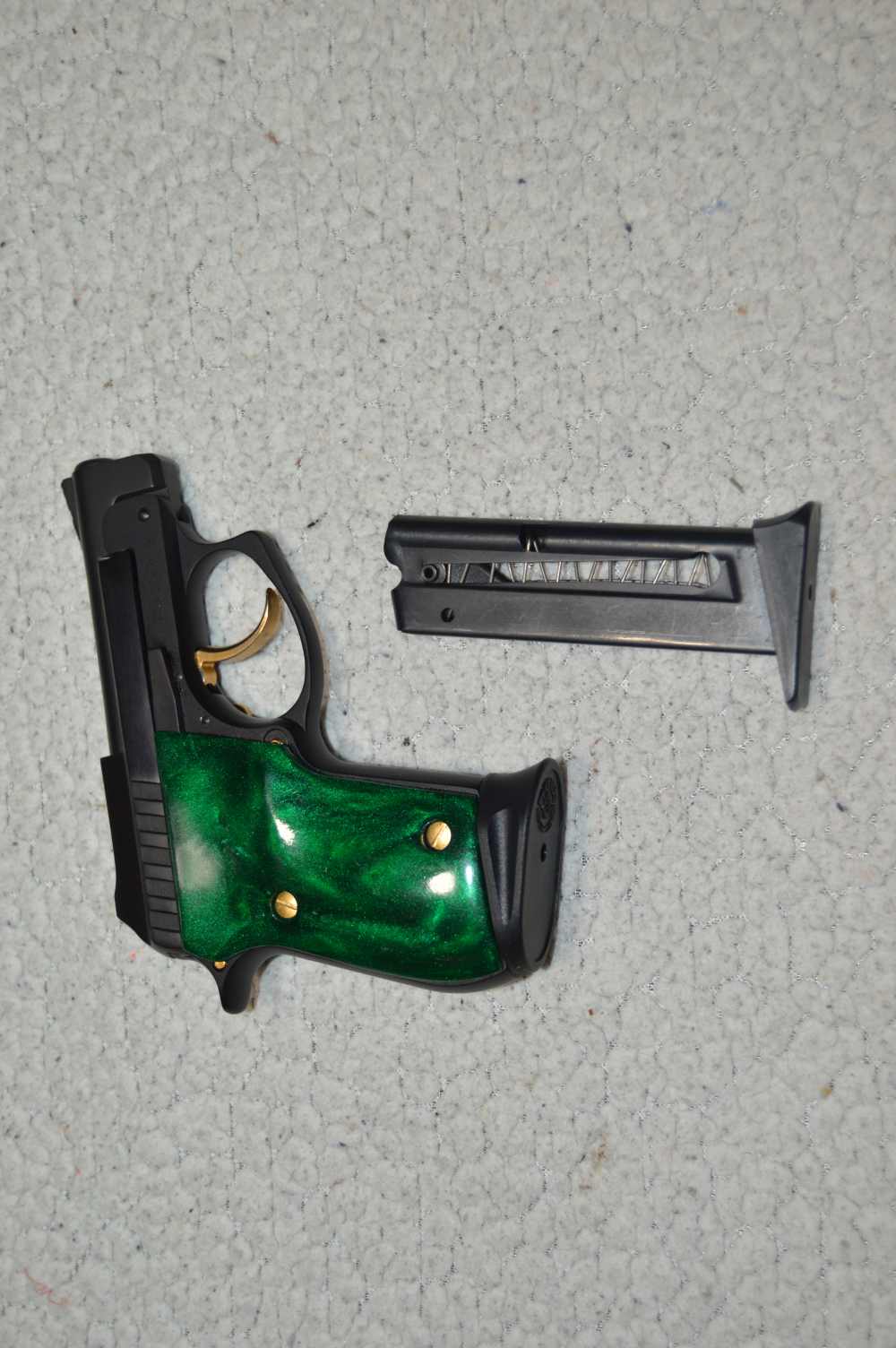 GOOD Older Vintage Taurus PT-22 2 Mags Upgrades Green Grip Gold Accents -img-0