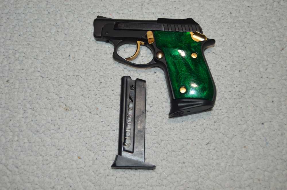 GOOD Older Vintage Taurus PT-22 2 Mags Upgrades Green Grip Gold Accents -img-14