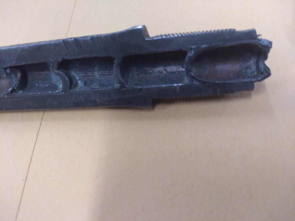 SIDE CUT COLT REVOLVER BARREL DISPLAY WITH 9 (?)  STUCK BULLETS p-1109  -img-4