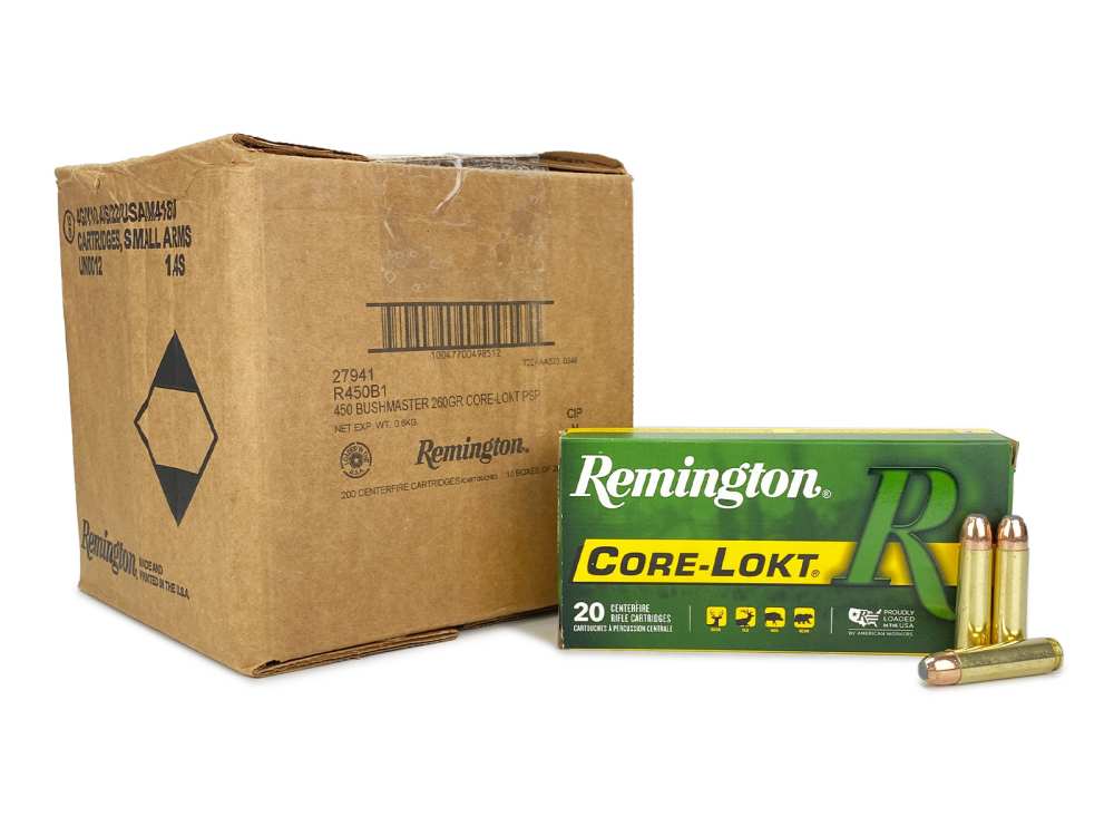 Rem core-lokt 450 bushmaster 260 gr pointed soft point (box) 20 rounds-img-1