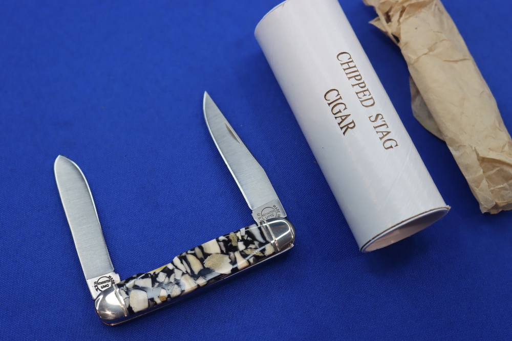Remington UMC RE44CS Chipped Stag Cigar Knife 1997 USA Mint in Tube Folder -img-0
