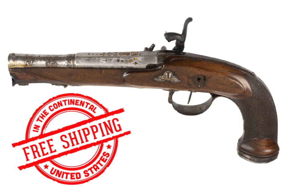 Antique European Percussion Pistol .62 Cal GOLD INLAY c.1800 16mm-img-1