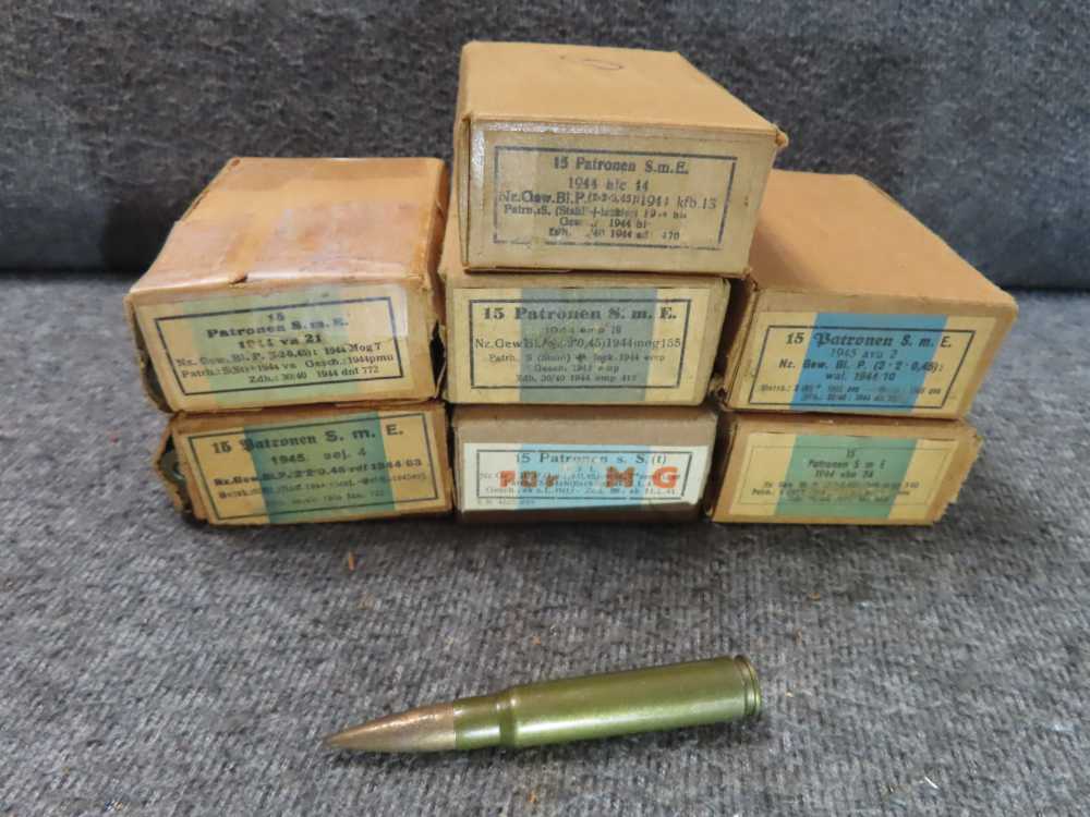7 BOXES, 105 ROUNDS WWII GERMAN 8mm MAUSER AMMO IN GOOD CONDITION-img-0