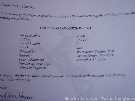 Colt 1911A1 .22-.45 Service Model Ace Unit 1939 WW2 “U700” Colt Letter-img-21