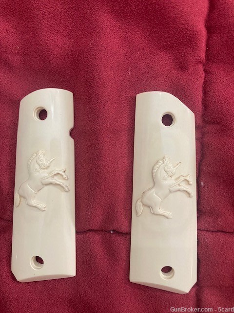 Colt 1911 and 1911 Clones Faux Ivory GRIPS with Carved 3d Rampant Colt-img-2