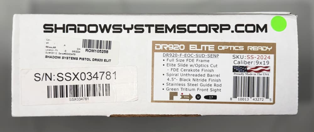 NEW! Shadow Systems DR920 Elite Pistol FDE 9mm 4.5" CO-COMP-img-28