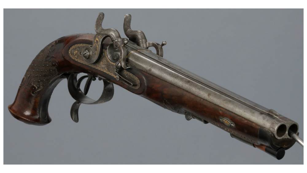W. & H. Spangenberg Double Barrel Percussion Pistol-img-1