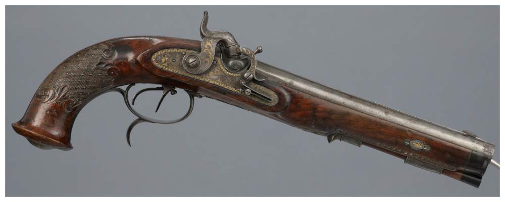 W. & H. Spangenberg Double Barrel Percussion Pistol-img-0