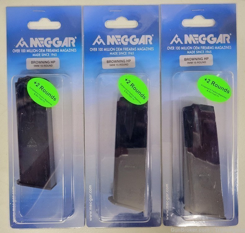 Mecgar Browning Hi Power 9mm 15rd magazines lot of 3 MGBRHP15B-img-1