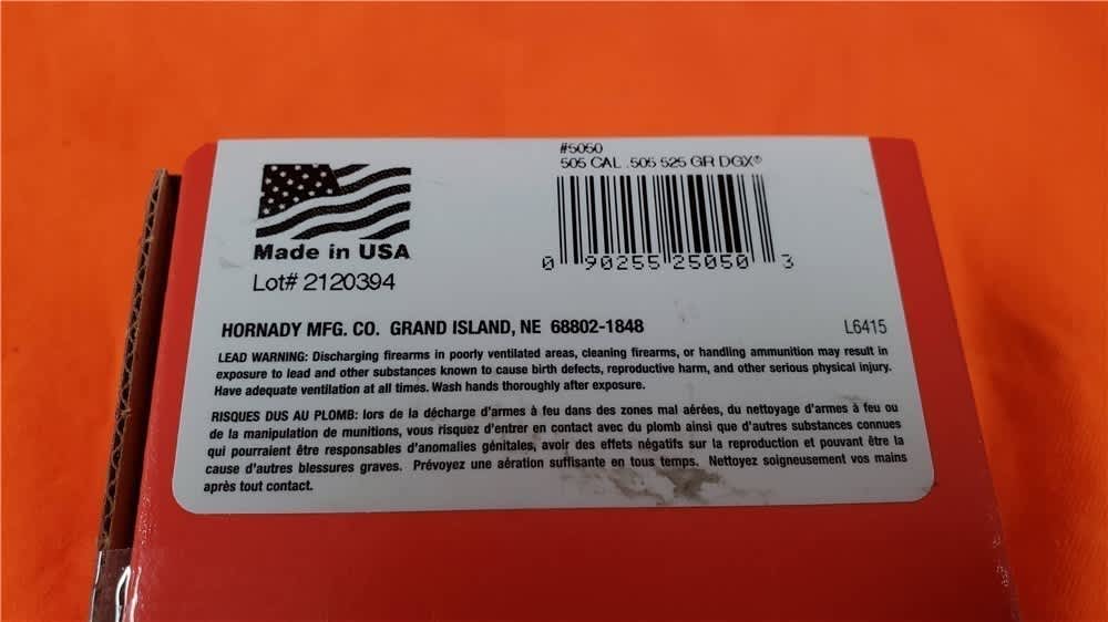 Lot of 15 Boxes: Hornady 505 Cal .505" 525gr DGX 50 Count #5050-img-3