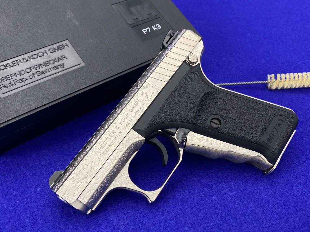 1997 Heckler & Koch HK P7K3 9k Nickel *MASTERFUL GERMAN OAK LEAF ENGRAVING*-img-3