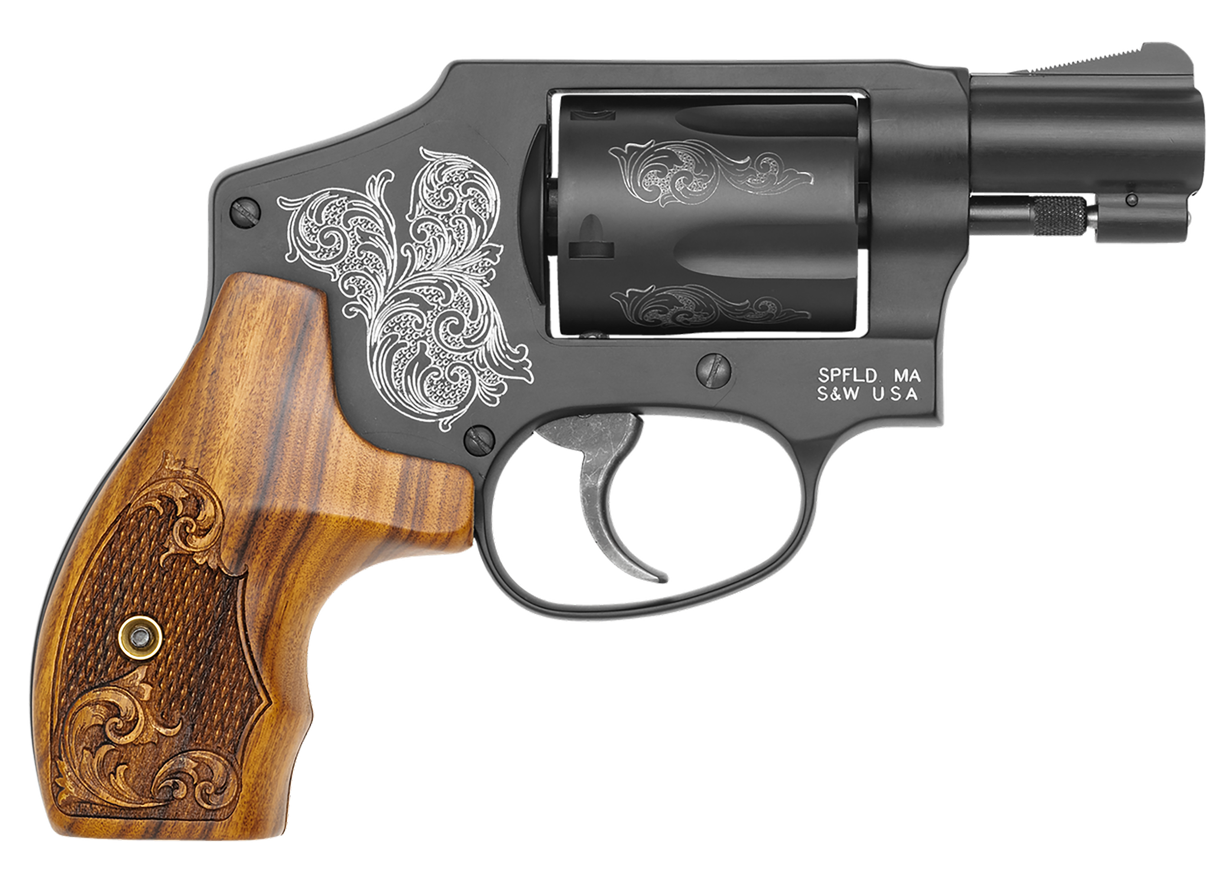 Smith & Wesson 150785 Model 442 38 S&W Spl +P 5 Shot 1.88" Engraved Black C-img-0
