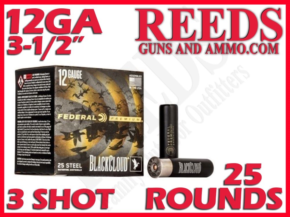 Federal 12 Ga Black Cloud FS Steel 3-1/2in 1-1/2oz 3 Shot 25rds PWBX1343-img-0