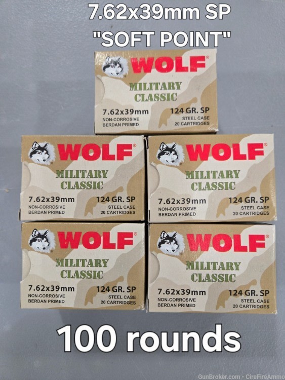 7.62x39 SP wolf ammo  SOFT POINT 124 gr. (100 rds) /flat rate ship-img-0