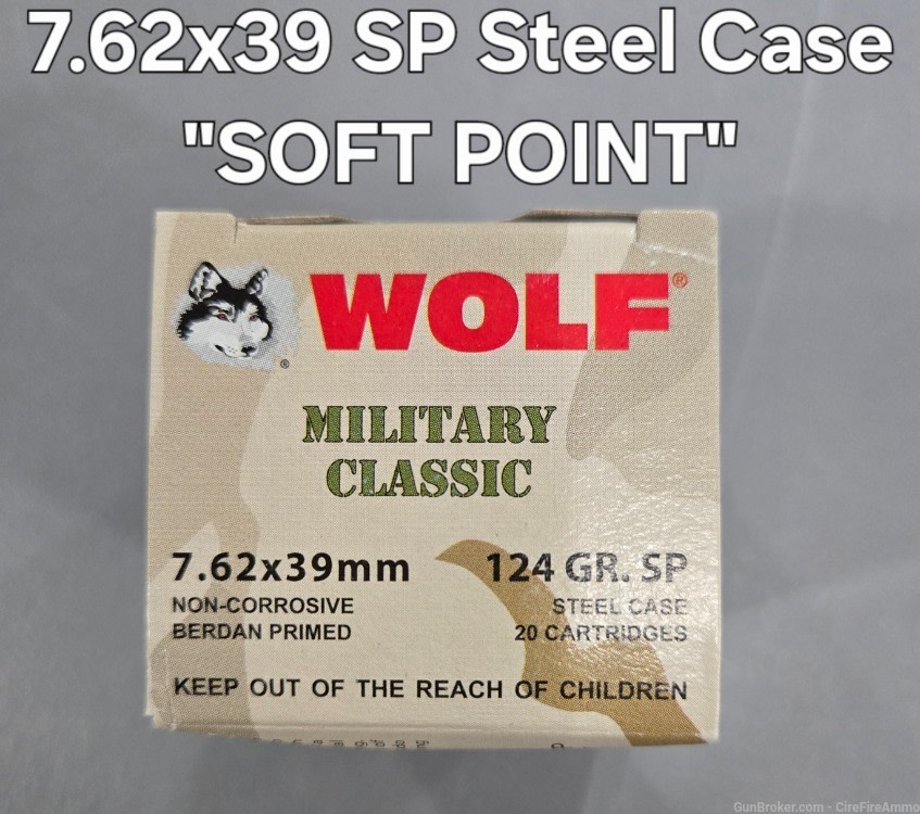 7.62x39 SP wolf ammo  SOFT POINT 124 gr. (100 rds) /flat rate ship-img-1