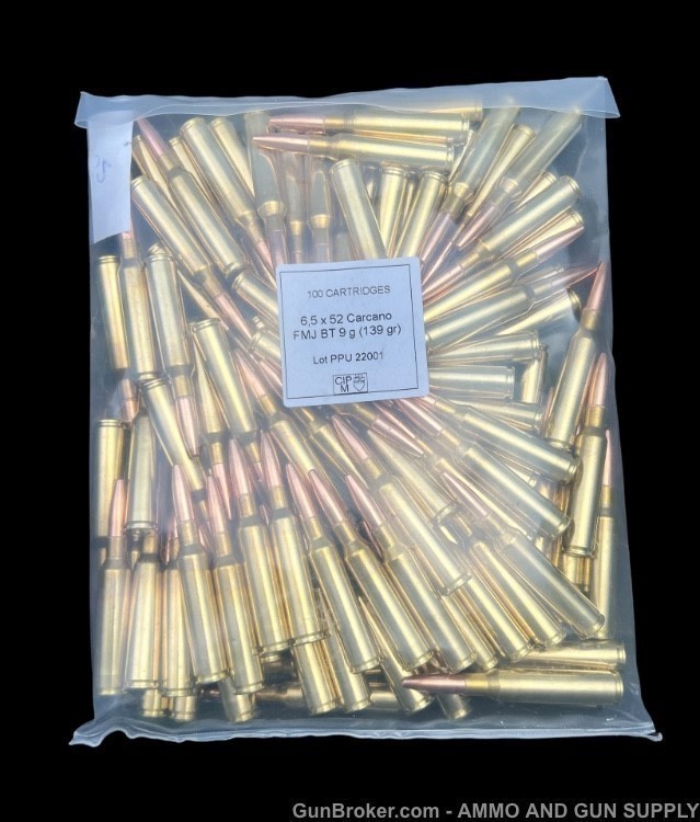 PPU 6.5x52 CARCANO 139 GRAIN FMJ-BT  1000 RNDS - 10 BAGS AMMO-img-1