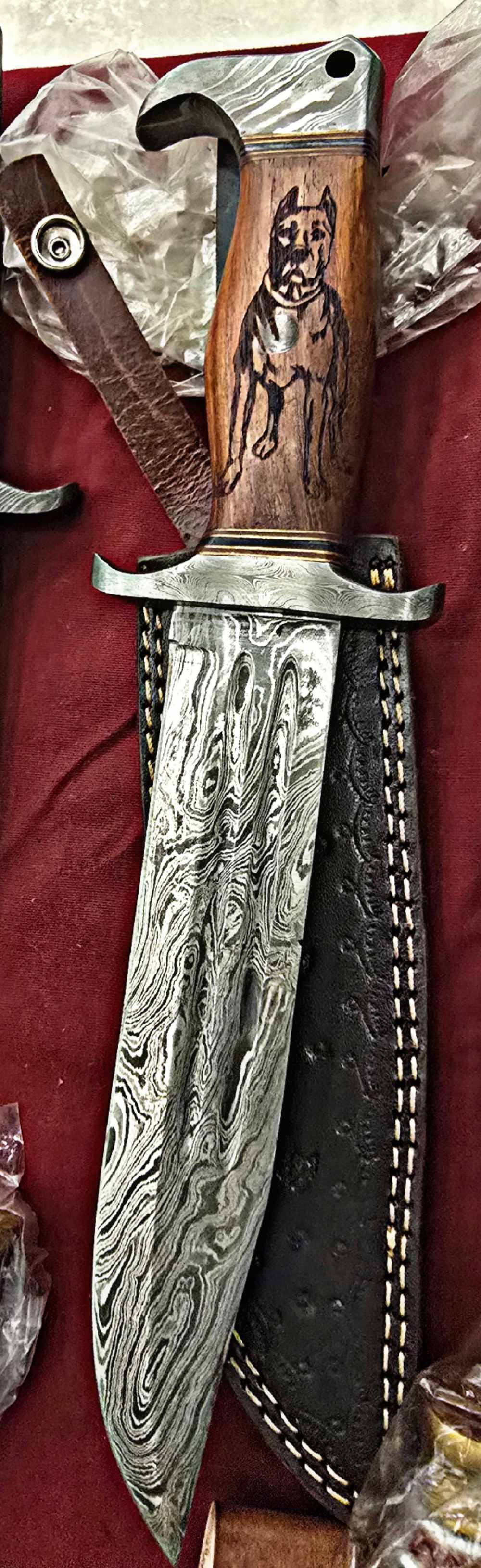 Damascus AMERICAN BULLDOG Bowie Knife. Double blood groove-img-2